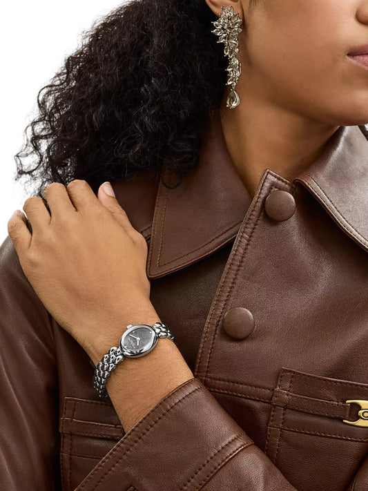 on-model-Coach-Sammy-In-Signature-Black-Dial-Silver-Strap-Stainless-Steel-Watch