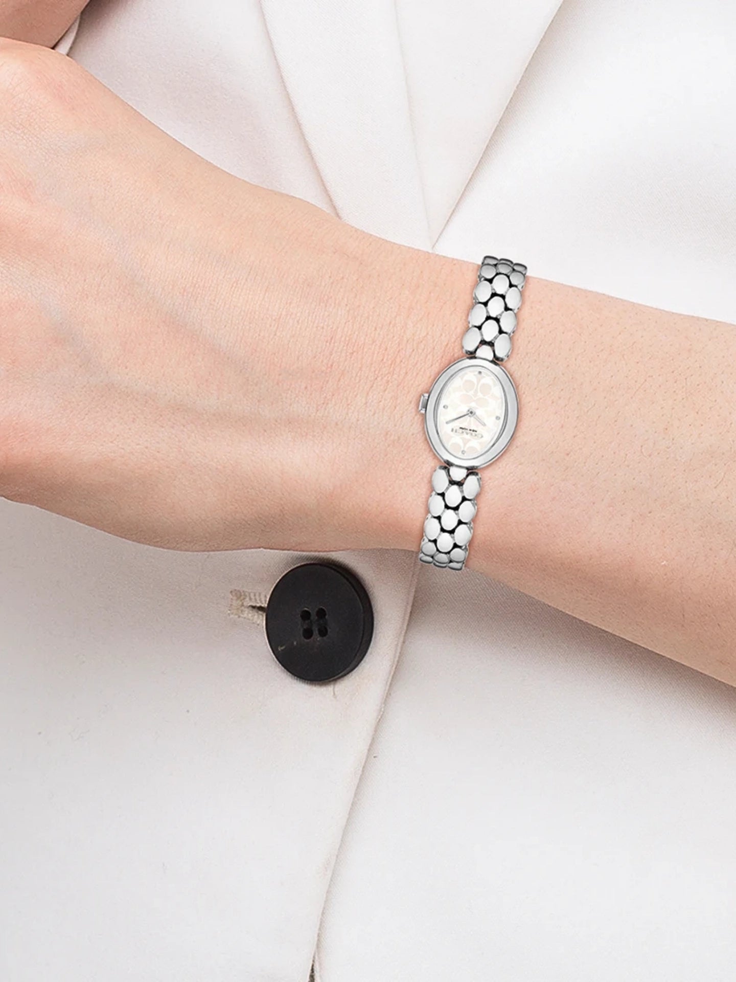 on-model-Coach-Sammy-In-Signature-White-Dial-Silver-Strap-Stainless-Steel-Watch