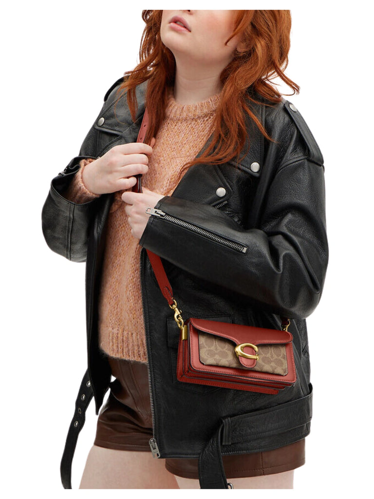 on-model-Coach-Tabby-Shoulder-Bag-20-Signature-Canvas-Tan-Rust