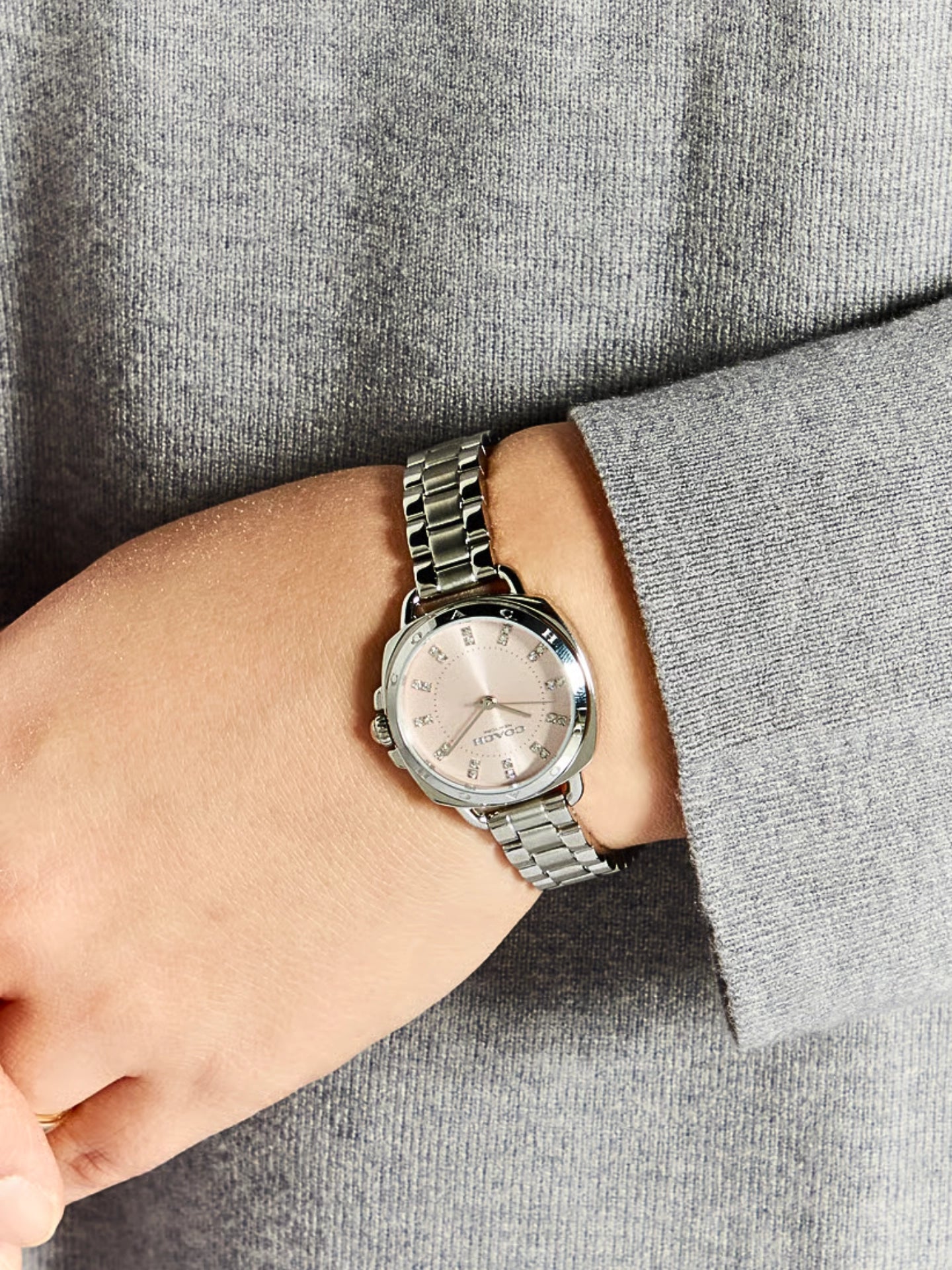 on-model-Coach-Tatum-Blush-Dial-Womens-Stainless-Steel-Quartz-Watch-Silver