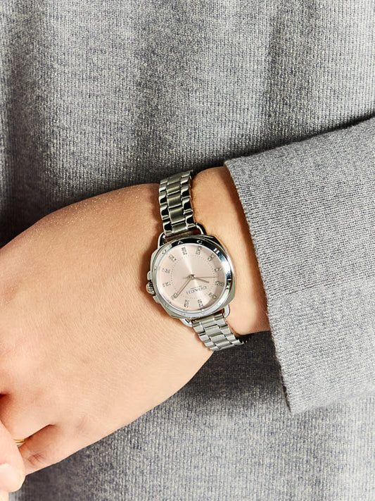 on-model-Coach-Tatum-Blush-Dial-Womens-Stainless-Steel-Quartz-Watch-Silver
