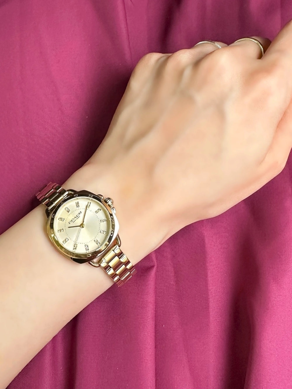 on-model-Coach-Tatum-White-Dial-Womens-Stainless-Steel-Quartz-Watch-Gold