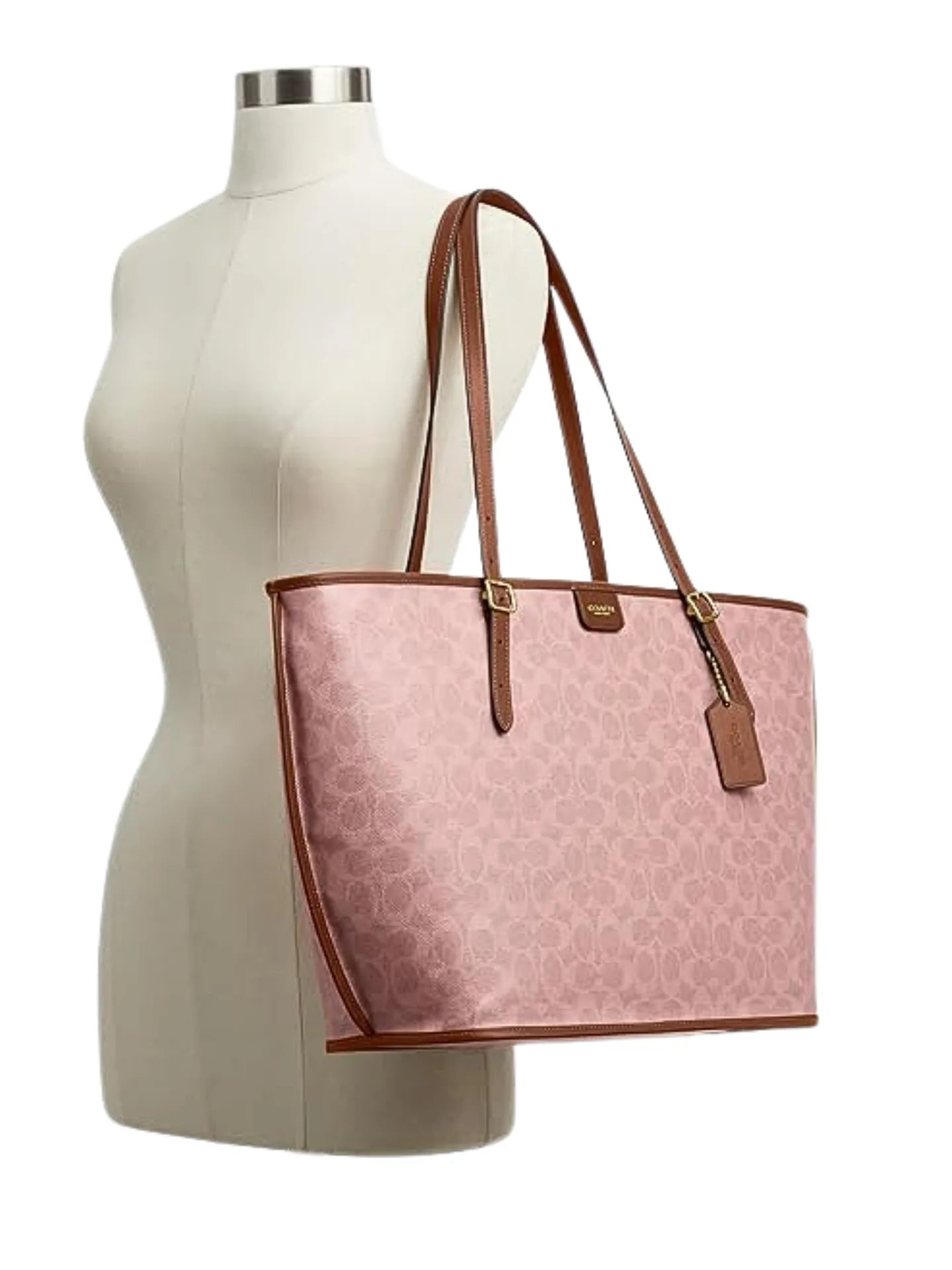 on-model-Coach-Taxi-Tote-Bag-In-Signature-Canvas-Pink-Sable