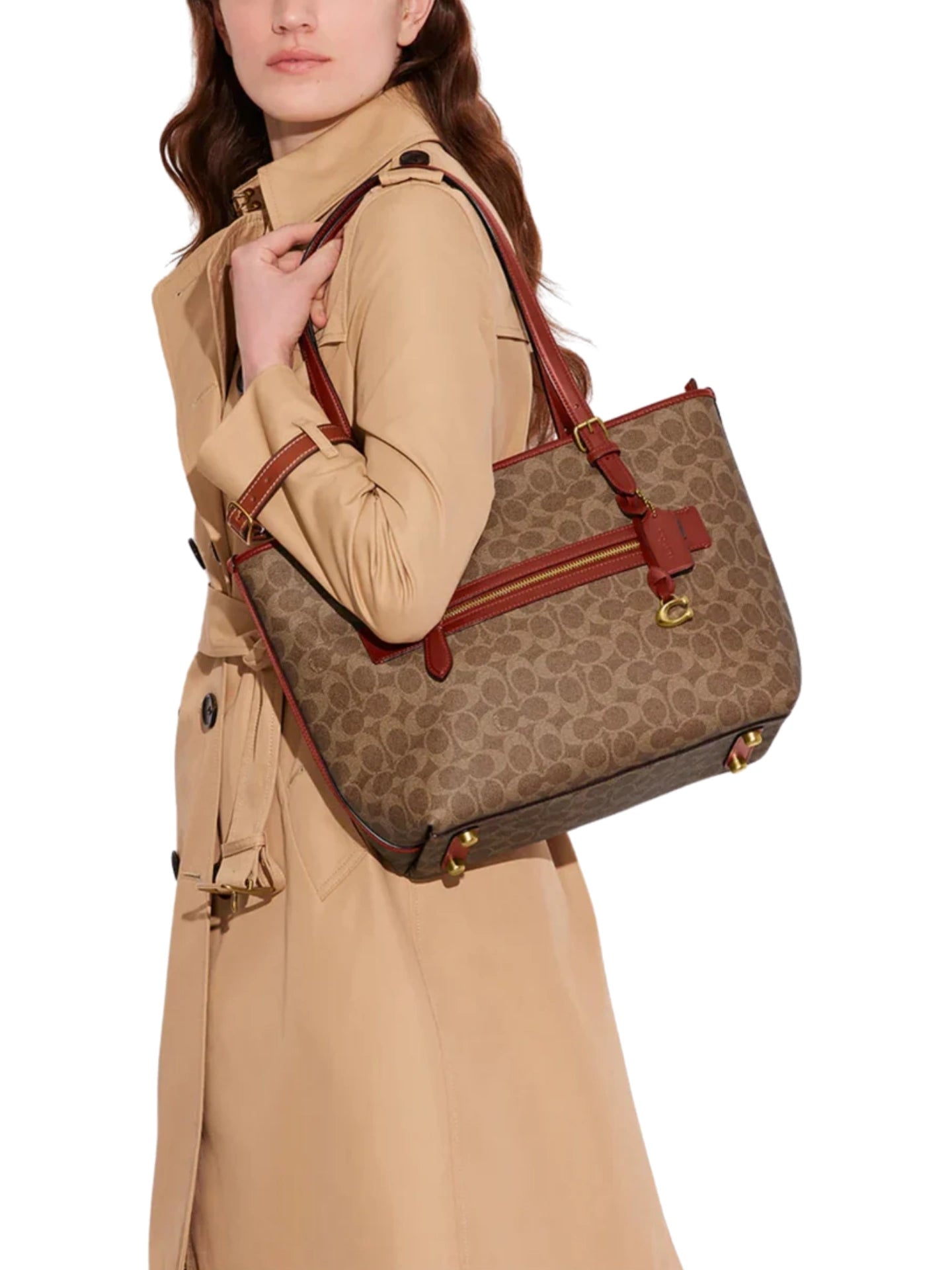 on-model-Coach-Taylor-Tote-In-Signature-Canvas-Tan-Rust