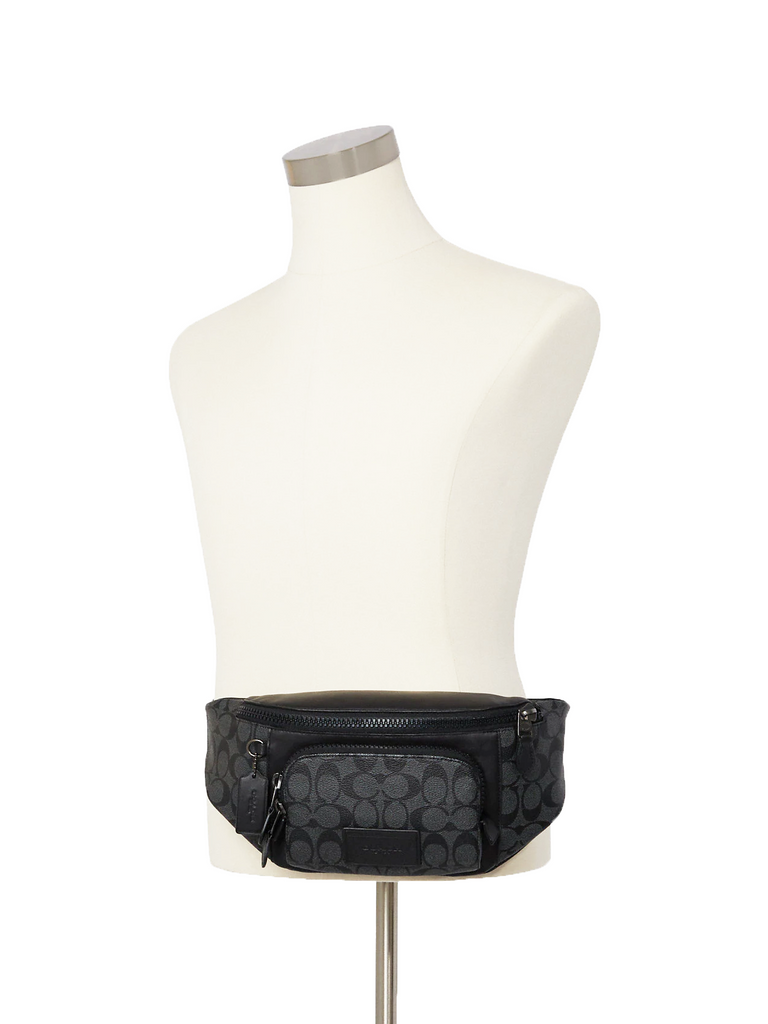 on-model-Coach-Track-Belt-Bag-In-Signature-Canvas-Charcoal-Black