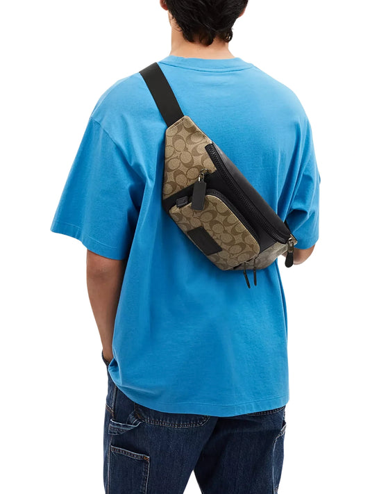 on-model-Coach-Track-Belt-Bag-In-Signature-Canvas-Khaki-Black