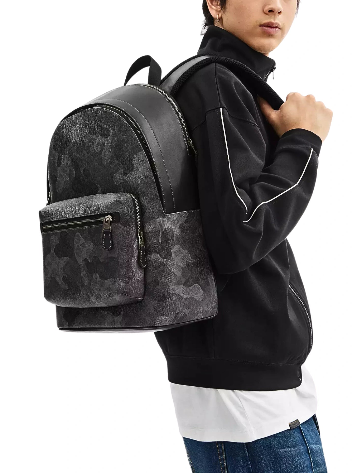on-model-Coach-West-Backpack-Bag-In-Signature-Camo-Print-Gunmetal-Grey-Multi