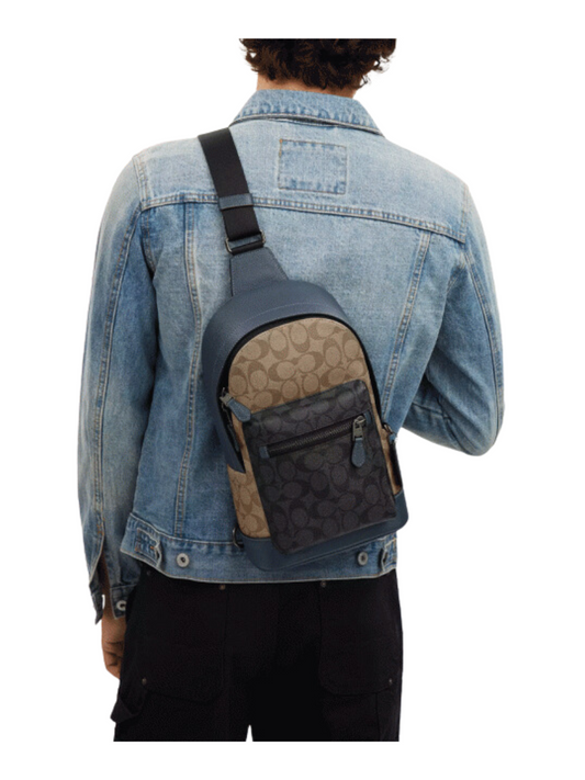 on-model-Coach-West-Pack-In-Colorblock-With-Signature-Canvas-CharocalKhakiDenim