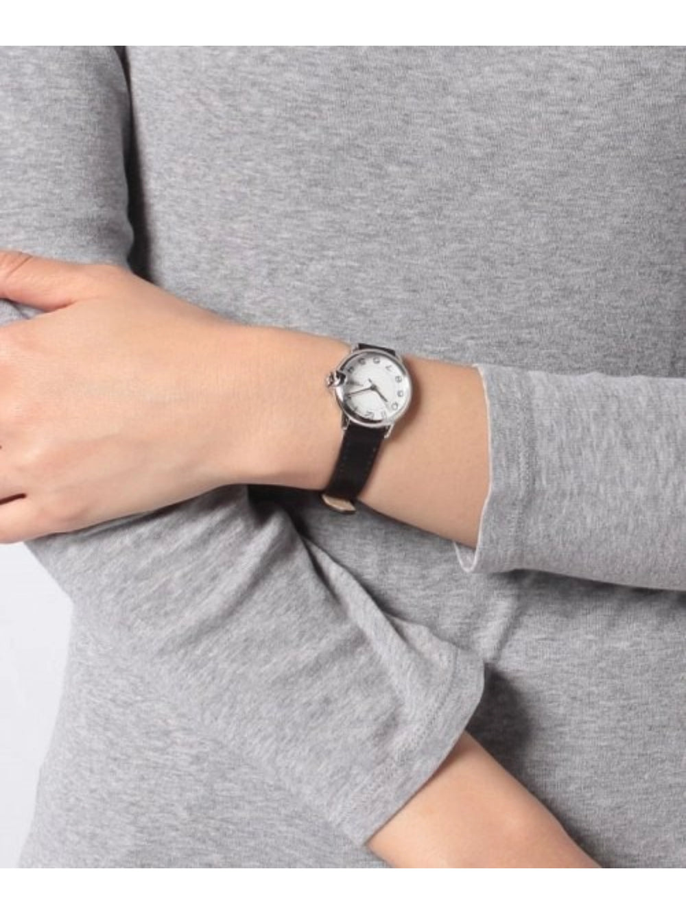 on-model-Coach-Women-Grand-28mm-Case-Black-Leather-Strap-Watch