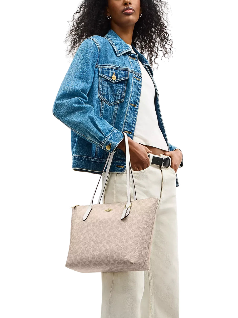 on-model-Coach-Zip-Top-Tote-In-Signature-Canvas-Sand-Chalk