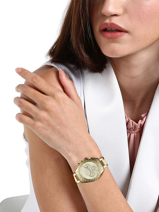 on-model-Fossil-Modern-Courier-Chronograph-Gold-Tone-Stainless-Steel-Watch