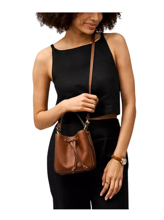 on-model-Fossil-Tessa-Small-Bucket-Crossbody-Brown