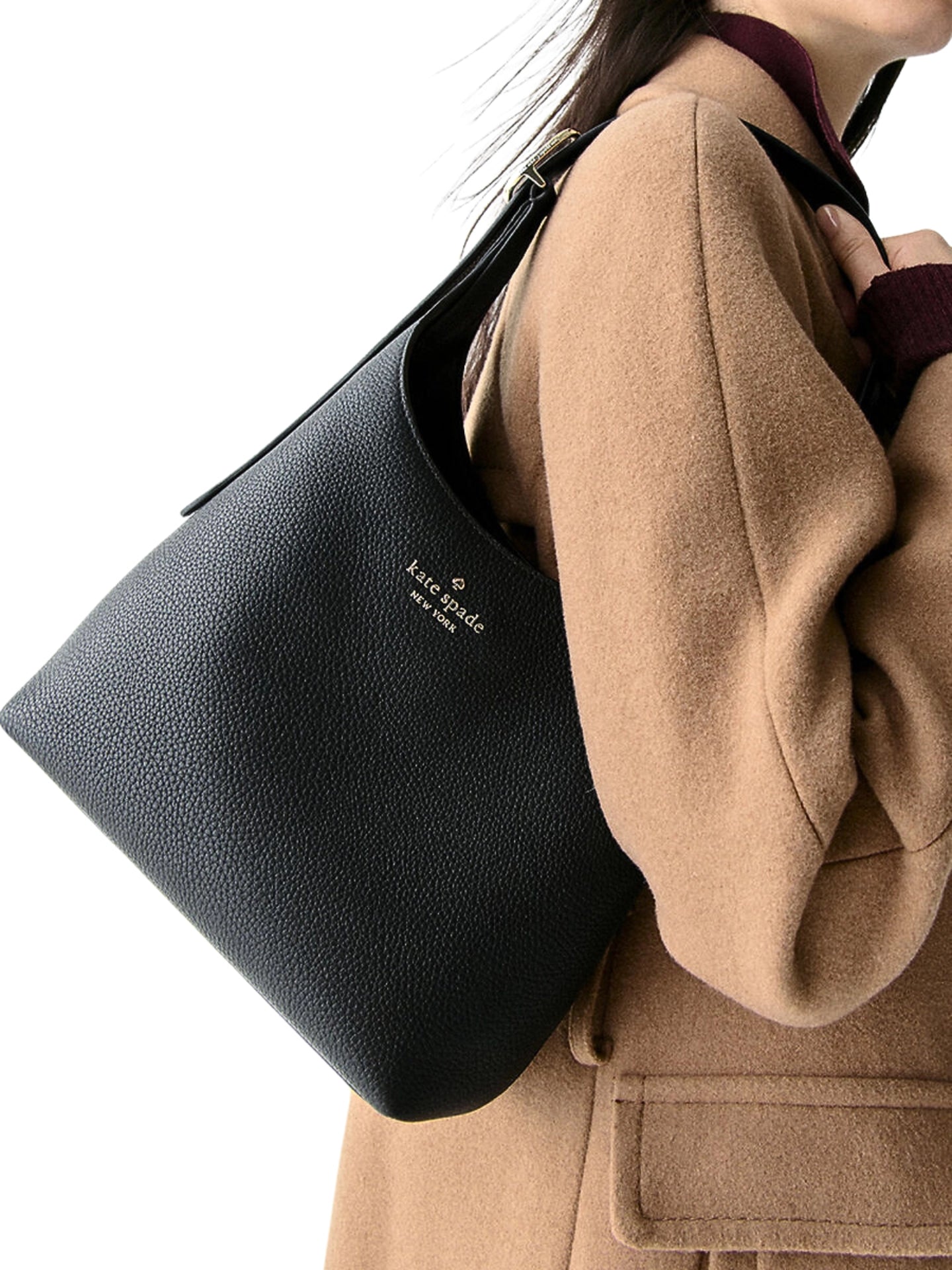 on-model-Kate-Spade-454-Pebbled-Leather-Small-Shoulder-Bag-Black