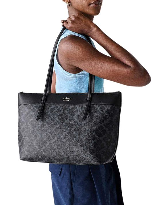 on-model-Kate-Spade-All-Day-Spade-Flower-Tote-Bag-Black