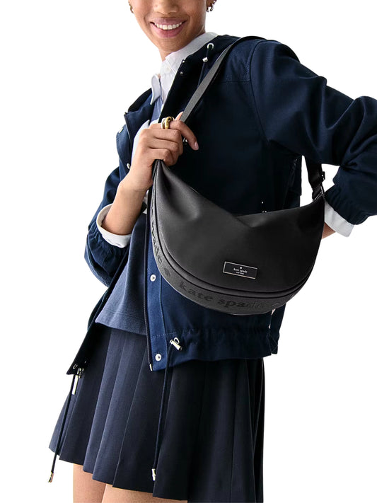on-model-Kate-Spade-Carter-Nylon-Medium-Sling-Bag-Black