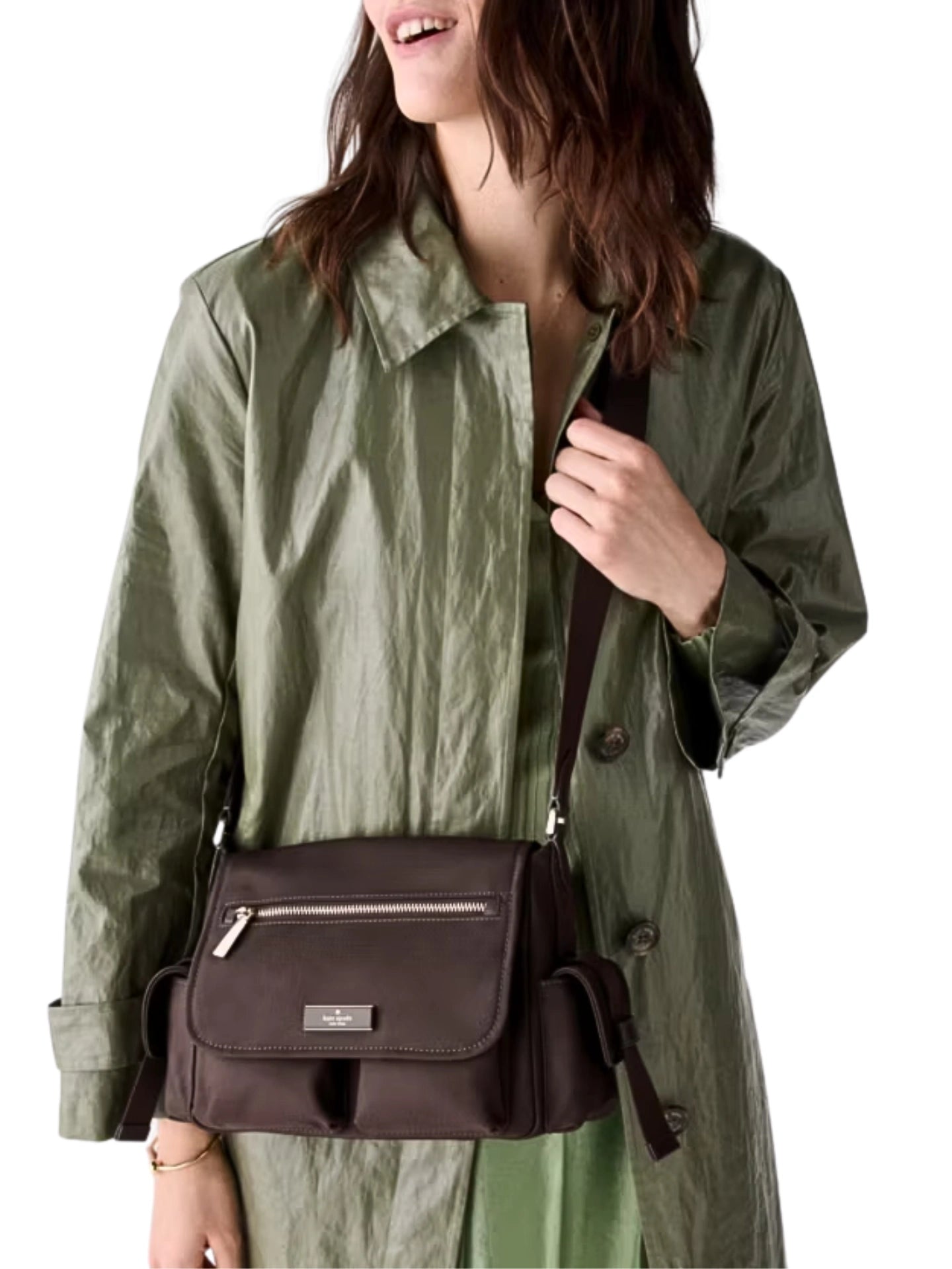 on-model-Kate-Spade-Carter-Nylon-Messenger-Cargo-Crossbody-Bag-Hot-Fudge