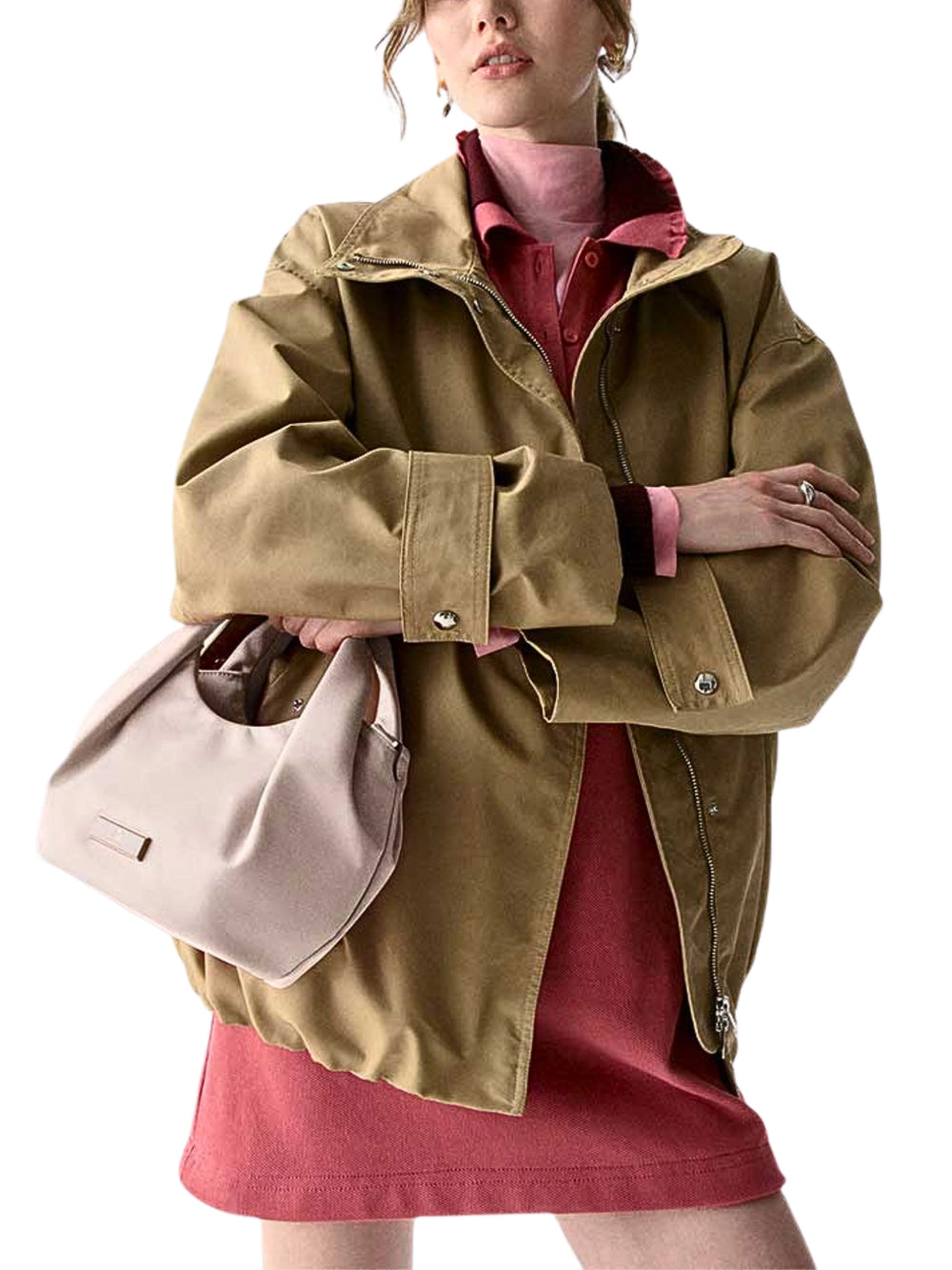 on-model-Kate-Spade-Carter-Nylon-Small-Pleated-Crossbody-Bag-Cozy-Grey