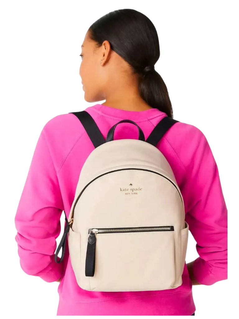 on-model-Kate-Spade-Chelsea-Medium-Nylon-Backpack-Colorblock-Warm-Beige