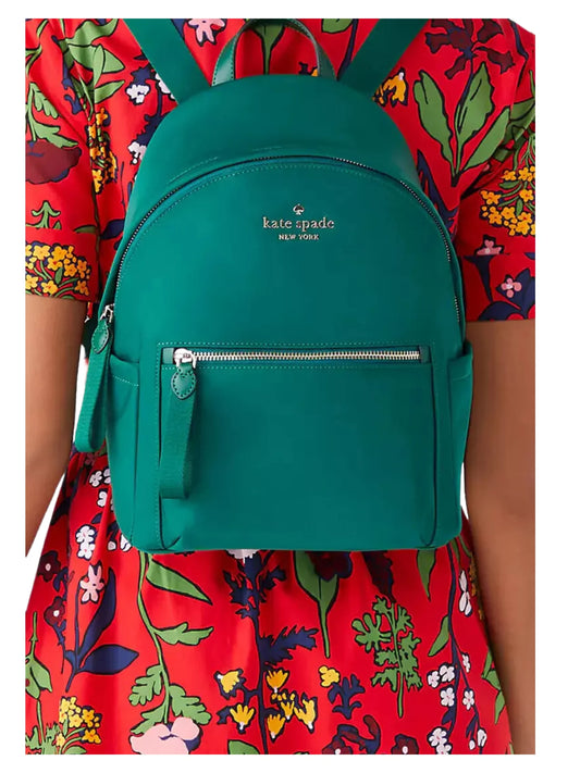 on-model-Kate-Spade-Chelsea-Medium-Nylon-Backpack-Deep-Jade