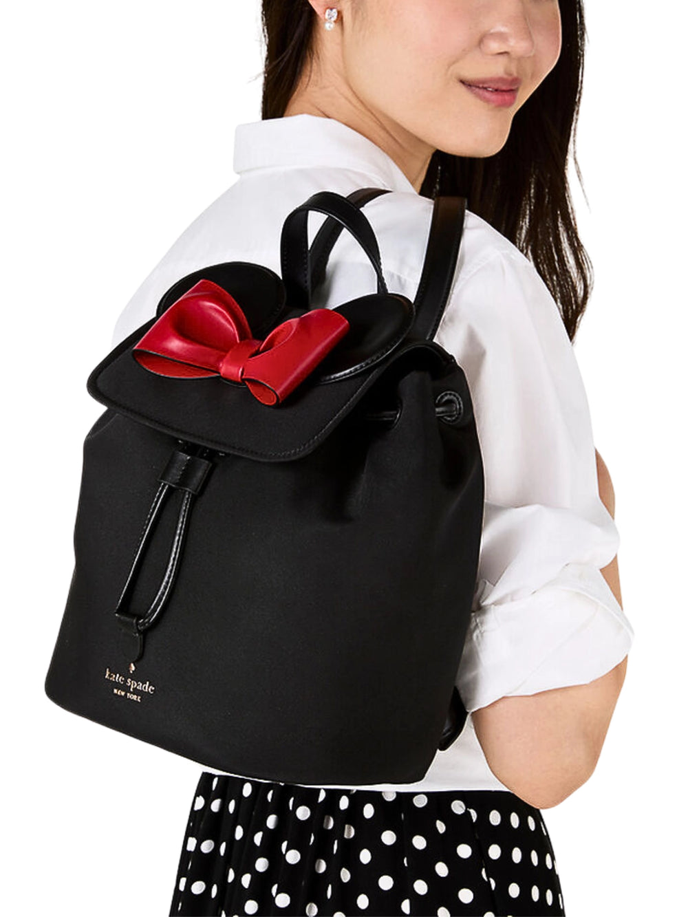 on-model-Kate-Spade-Disney-X-Kate-Spade-New-York-Minnie-3d-Flap-Backpack-Black-Multi