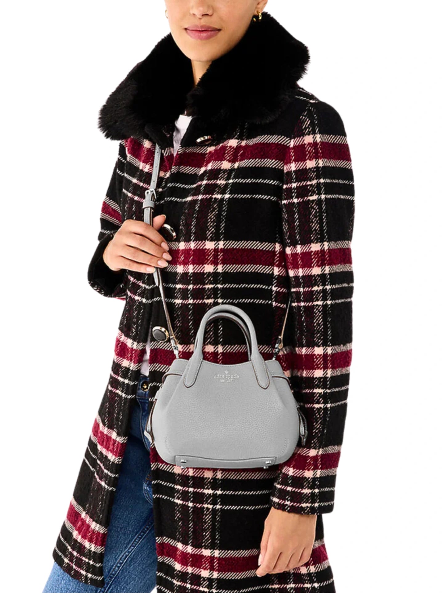 on-model-Kate-Spade-Dumpling-Pebbled-Leather-Mini-Triple-Compartment-Satchel-Grey