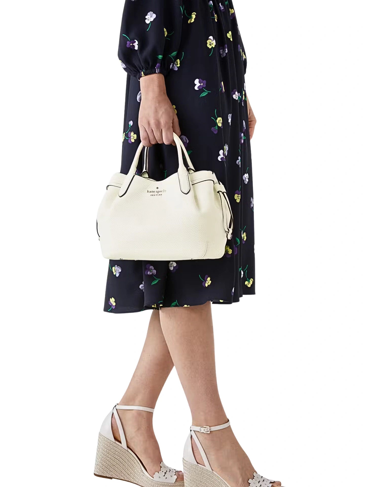 on-model-Kate-Spade-Dumpling-Pebbled-Leather-Small-Satchel-Bag-Meringue