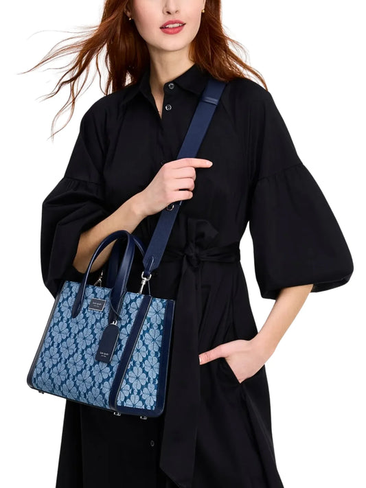 Kate Spade Flower Jacquard Denim Manhattan Small Tote Parisian Navy