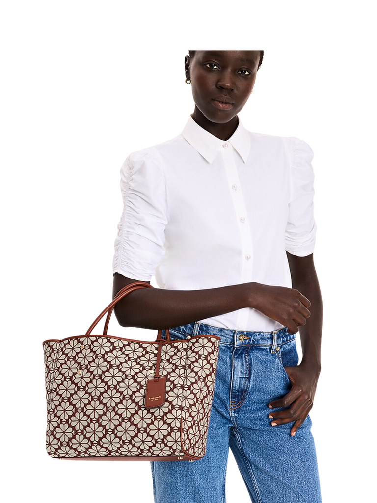 on-model-Kate-Spade-Flower-Jacquard-Medium-Everything-Tote-Bag-Burgundy-Multi
