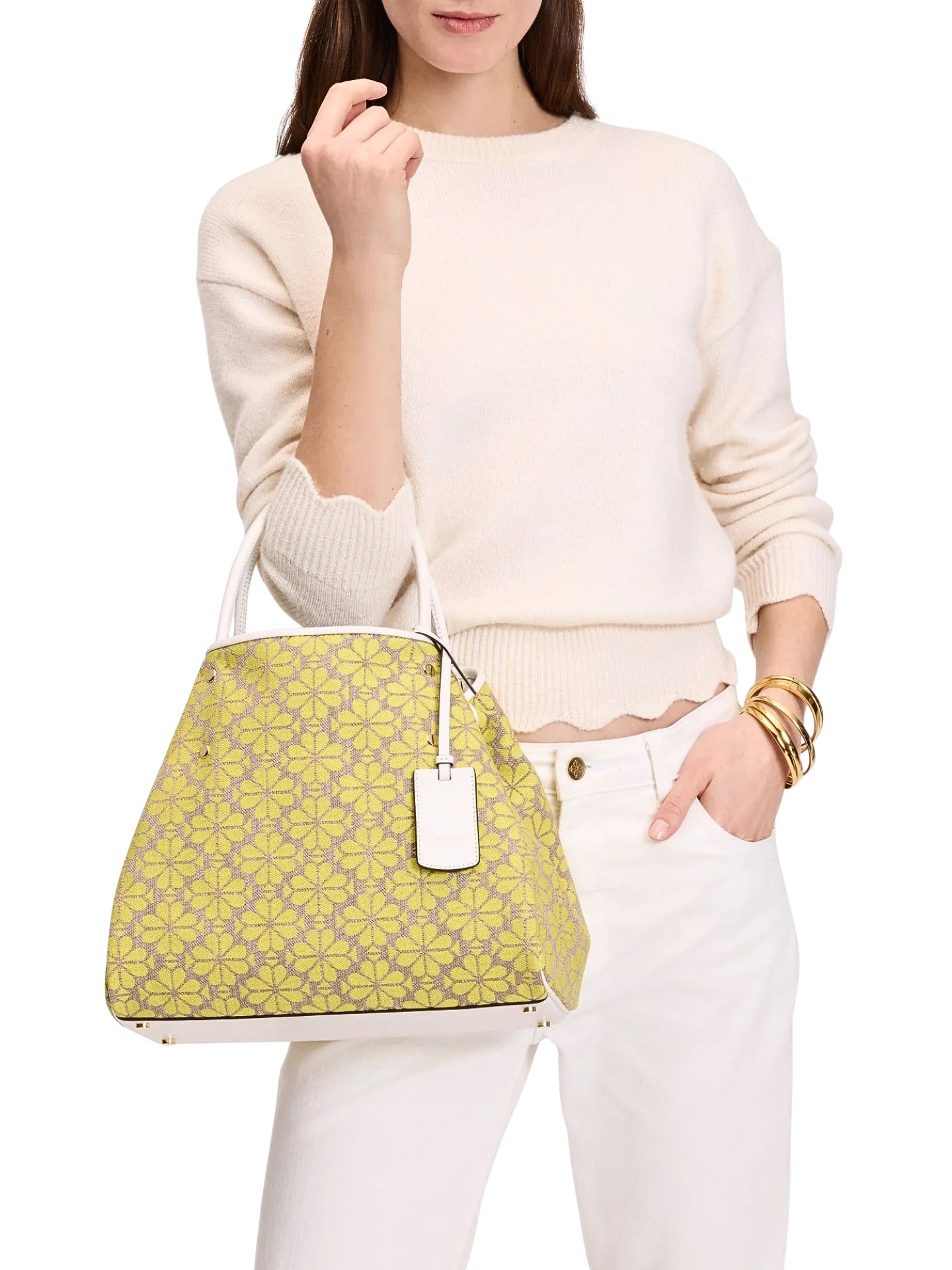 on-model-Kate-Spade-Flower-Jacquard-Medium-Everything-Tote-Bag-Yellow-Multi
