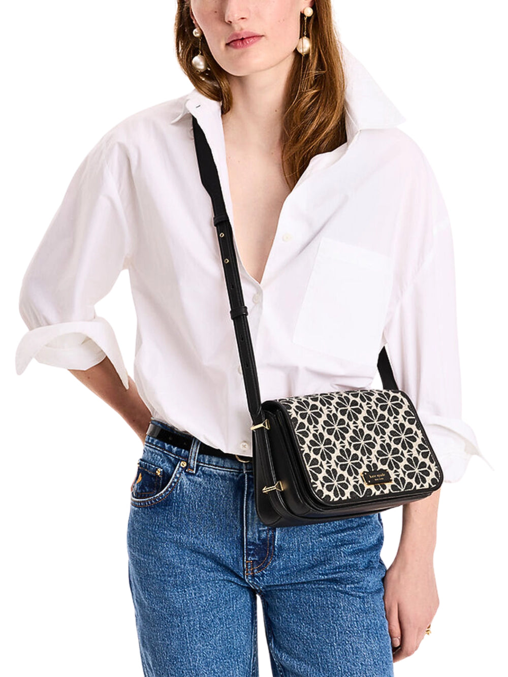 on-model-Kate-Spade-Flower-Jacquard-Small-Flap-Crossbody-Sand-Multi