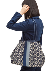 on-model-Kate-Spade-Flower-Jacquard-Stripe-Large-Tote-Blue-Multi