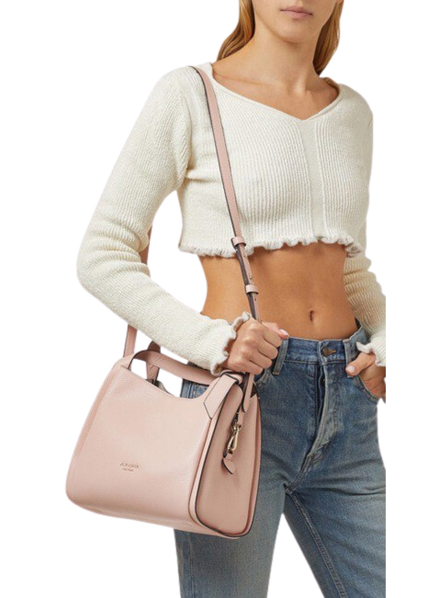    on-model-Kate-Spade-K6552-Knott-Medium-Crossbody-Tote-Bag-Mochi-Pink-Balilene