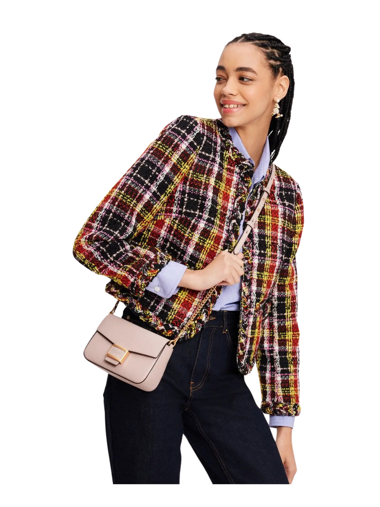 on-model-Kate-Spade-Katy-Medium-Textured-Leather-Flap-Chain-Crossbody-Bag-Pink