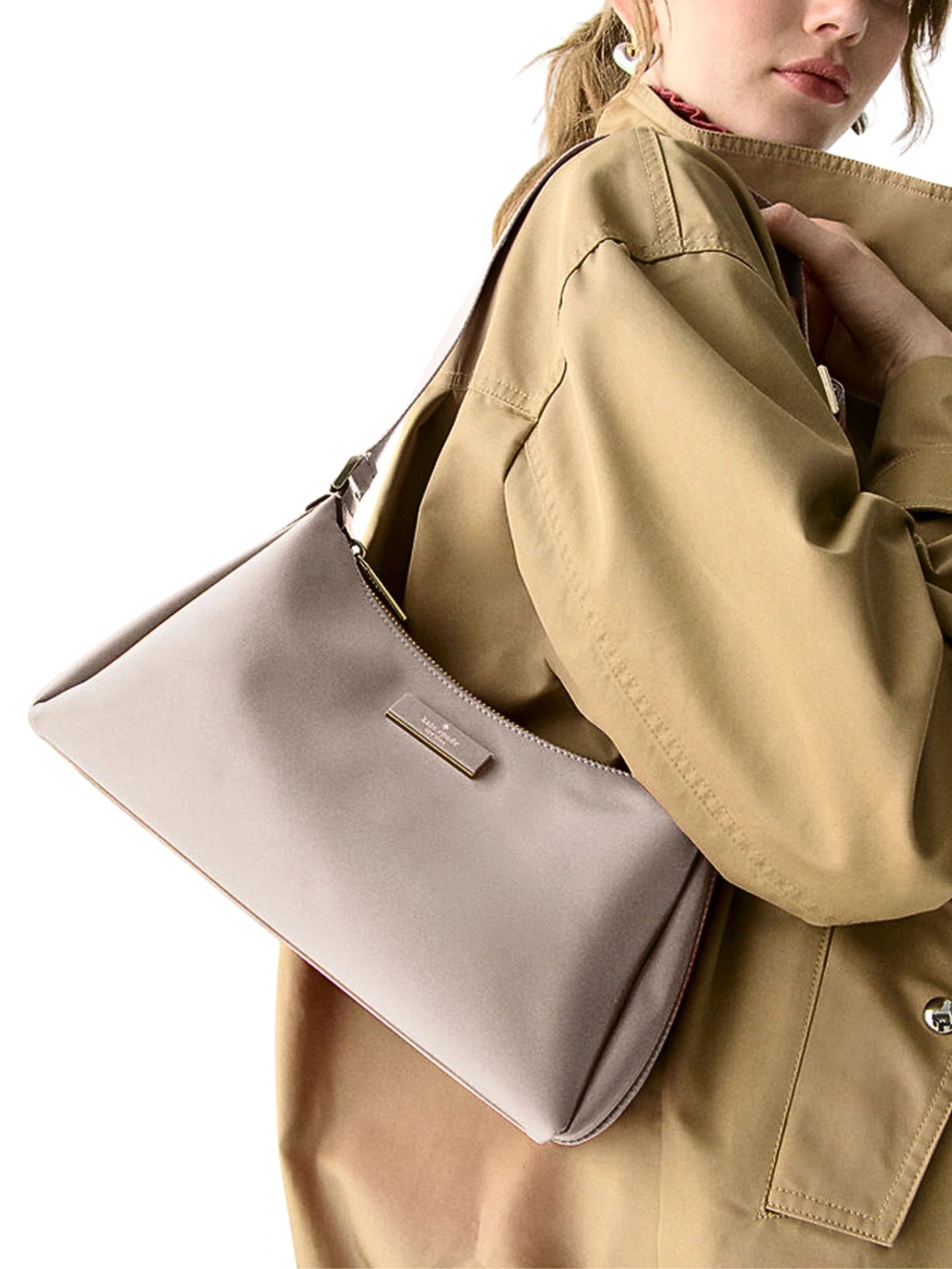 on-model-Kate-Spade-Kip-Carter-Nylon-Small-Shoulder-Bag-Cozy-Grey