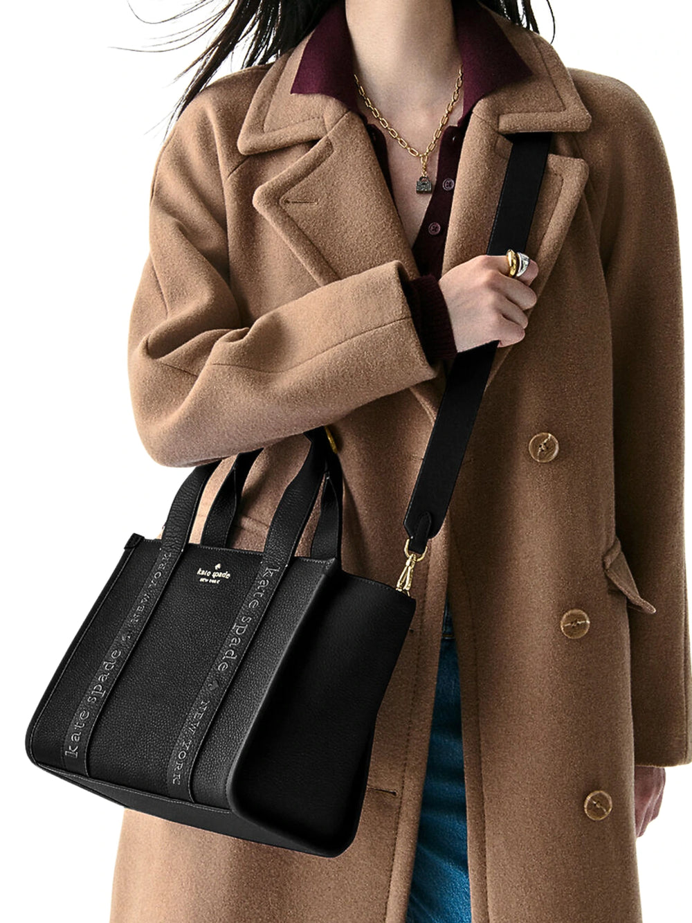 on-model-Kate-Spade-Kip-Leather-Small-Tote-Bag-Black