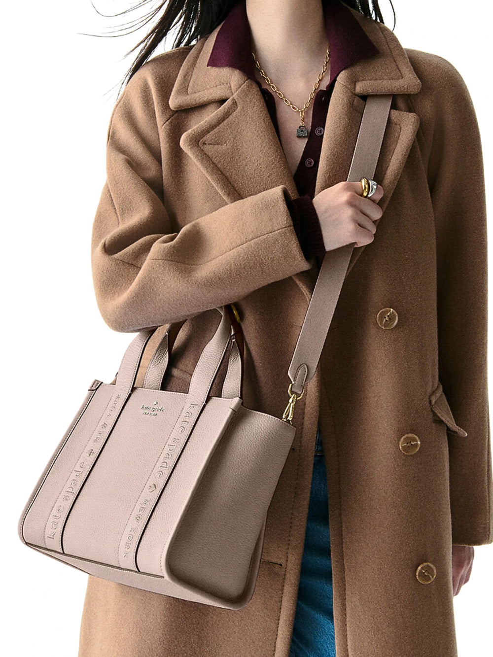 on-model-Kate-Spade-Kip-Leather-Small-Tote-Bag-Cozy-Grey