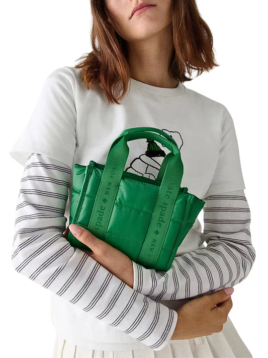 on-model-Kate-Spade-Kip-Puffy-Mini-Tote-Bag-Green-Bean