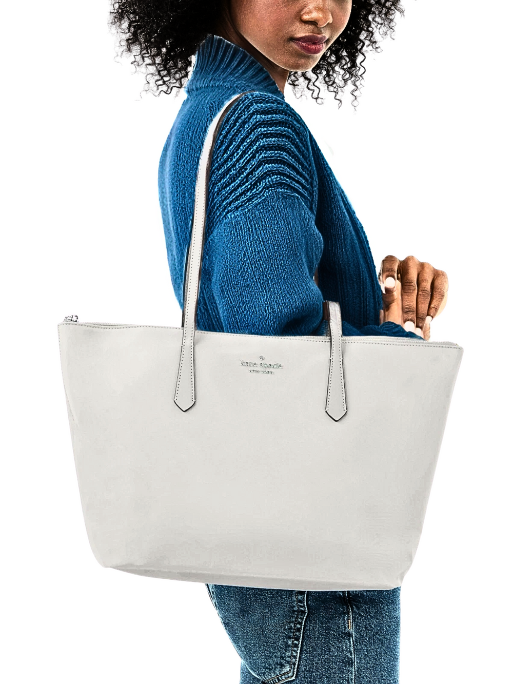 on-model-Kate-Spade-Kitt-Large-Nylon-Tote-Platinum-Grey