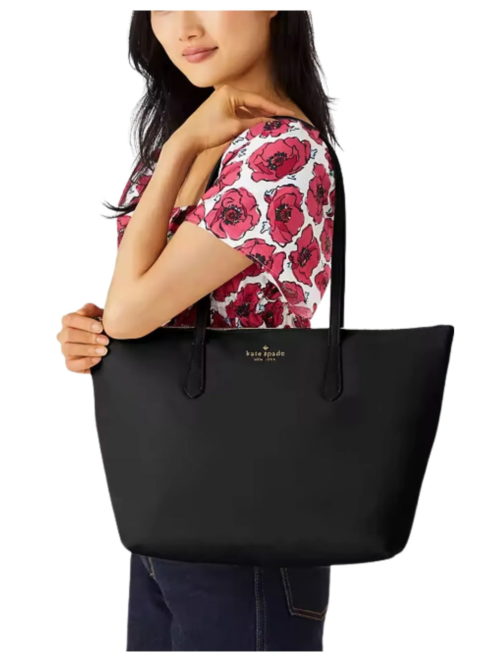 on-model-Kate-Spade-Kitt-Nylon-Large-Tote-Bag-Black