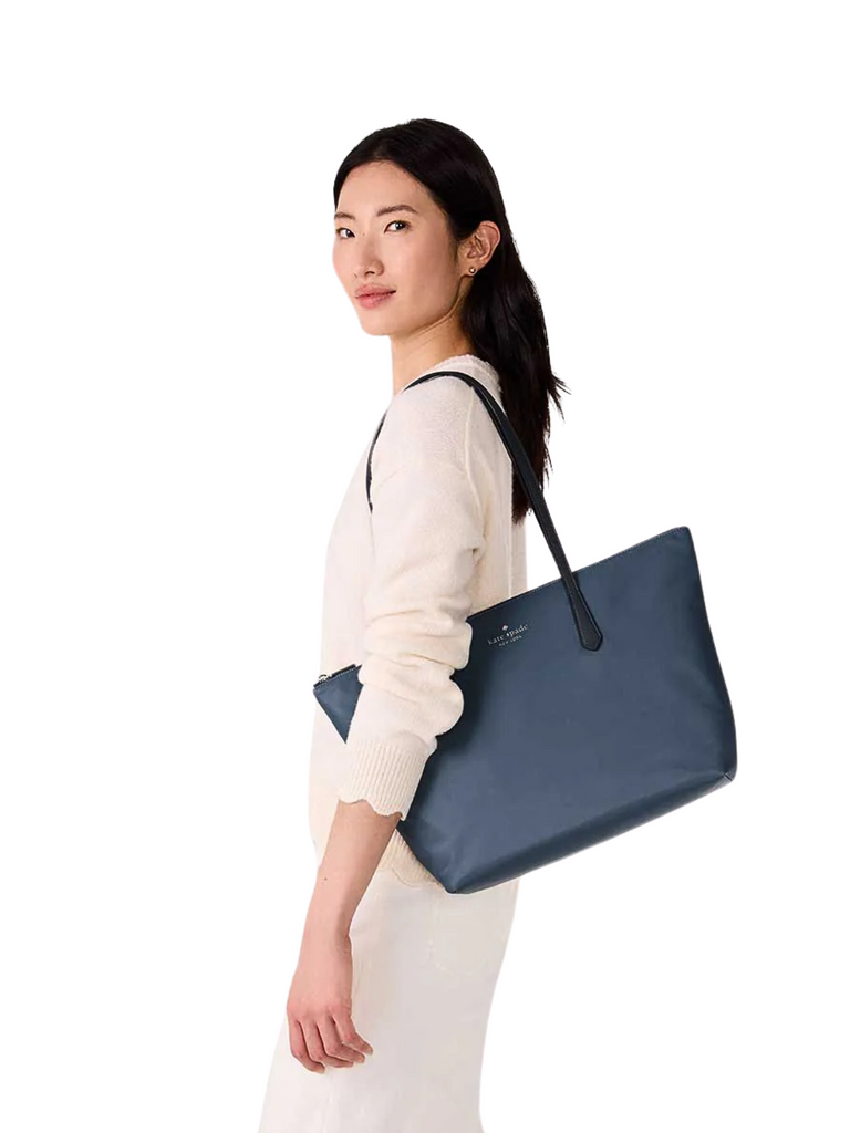 on-model-Kate-Spade-Kitt-Nylon-Medium-Tote-Blue-Stone