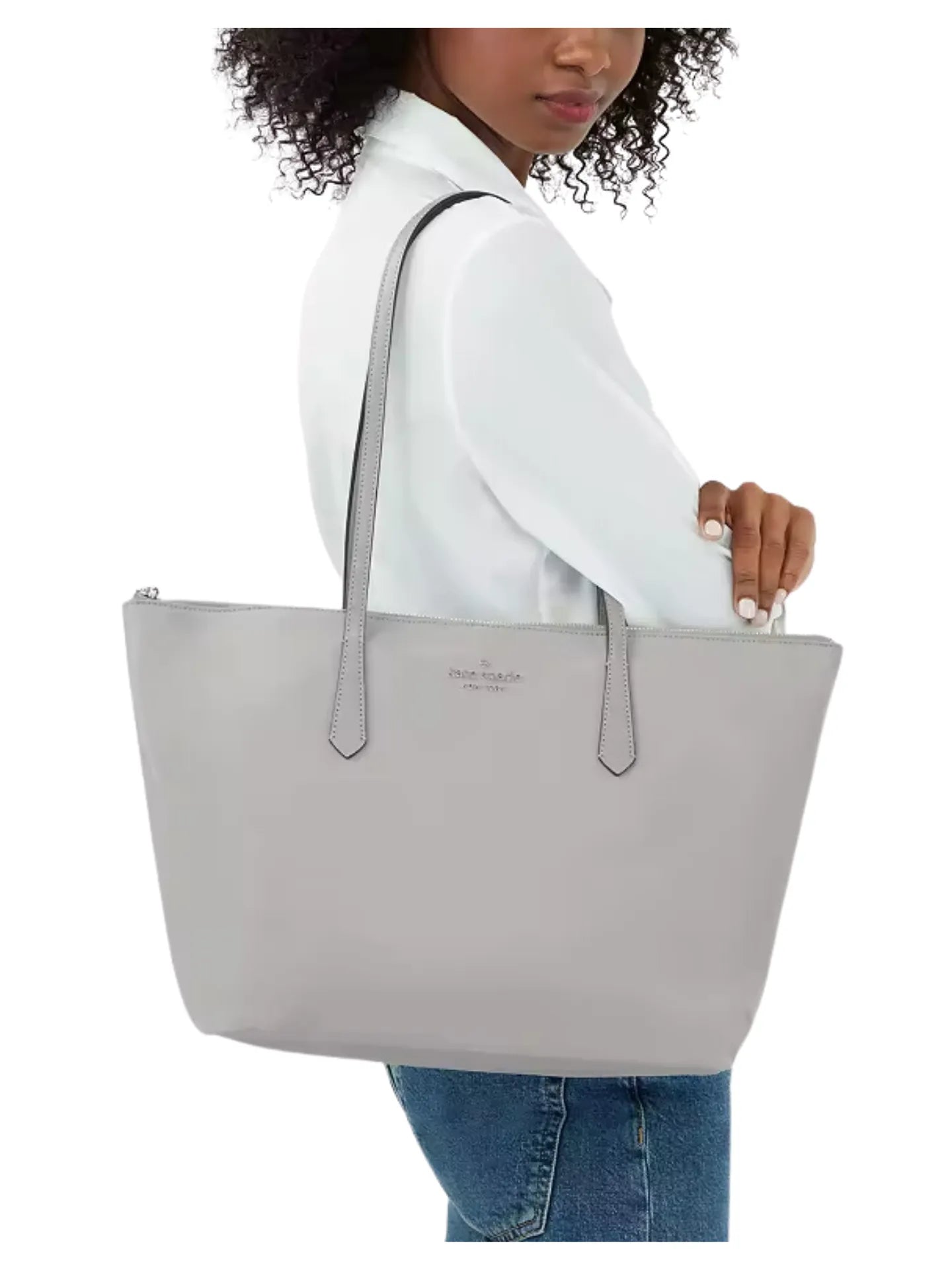 on-model-Kate-Spade-Kitt-The-Little-Better-Nylon-Large-Tote-Bag-Nimbus-Grey