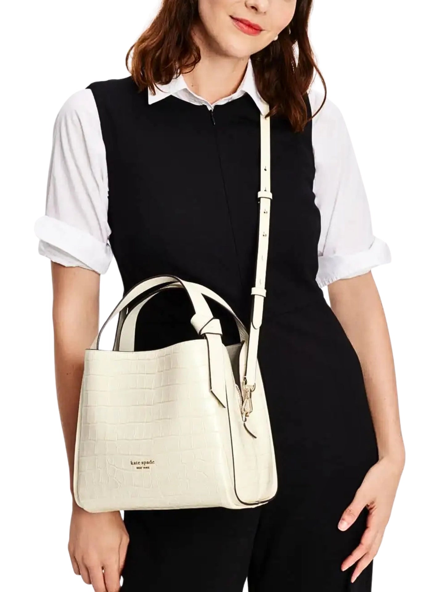 Kate Spade Knott Croc-embossed Medium Crossbody Tote Halo White Kate Spade Knott Croc-embossed Medium Crossbody Tote Halo White
