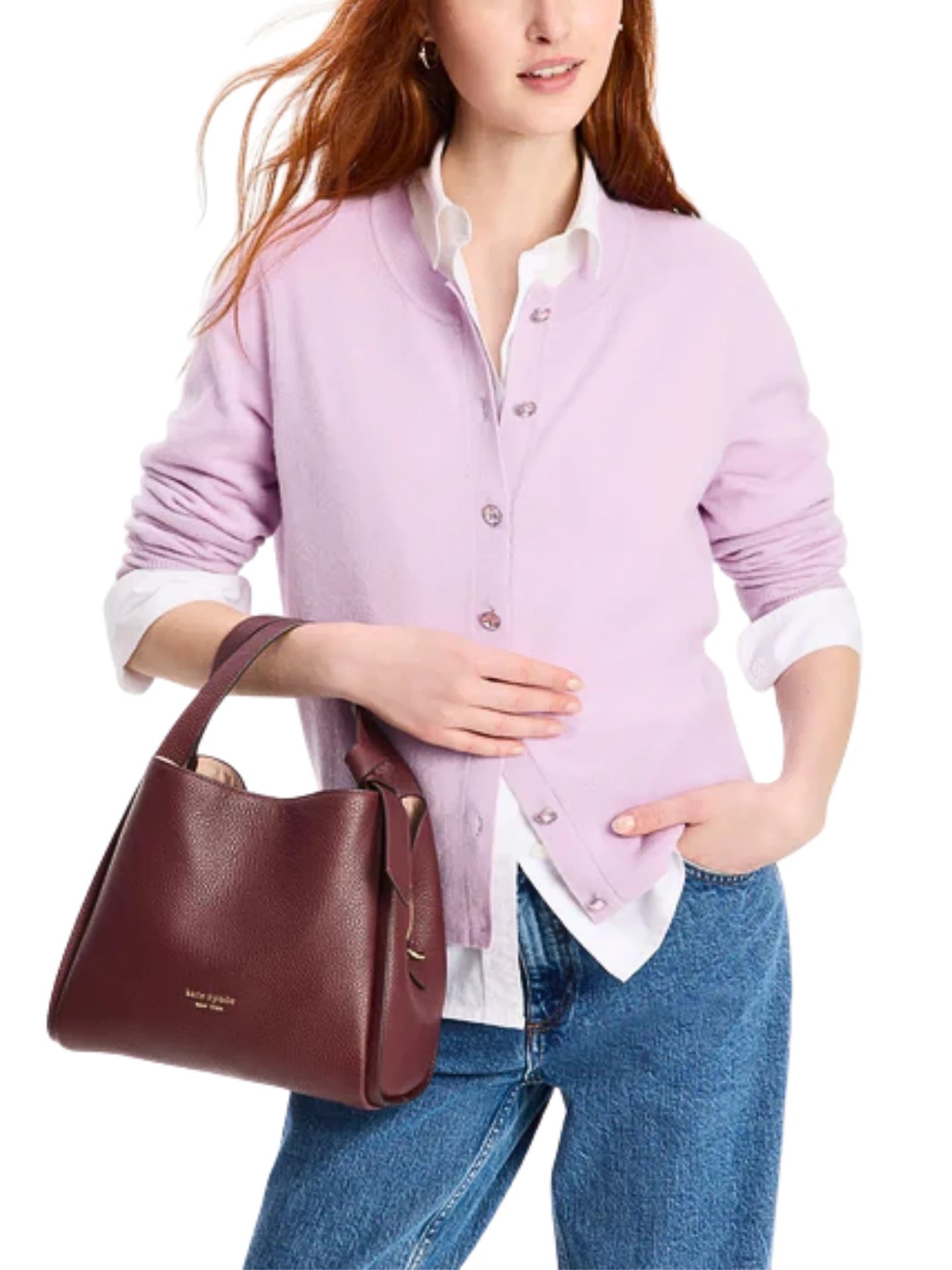 on-model-Kate-Spade-Knott-Medium-Crossbody-Tote-Bag-Cordovan