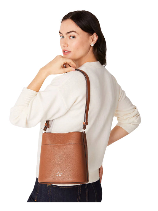 on-model-Kate-Spade-Leila-Pebbled-Leather-Small-Bucket-Bag-Warm-GingebreadWEBP