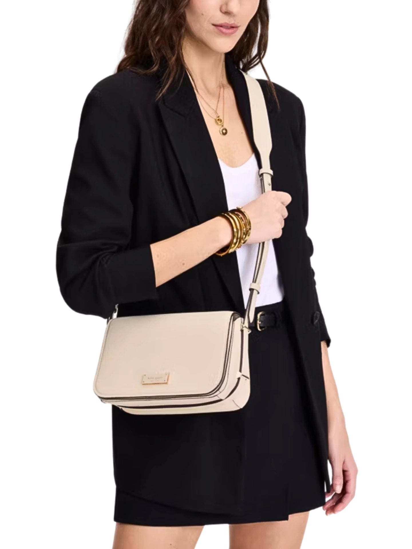 on-model-Kate-Spade-Liv-Small-Flap-Crossbody-Bag-Milk-Glass