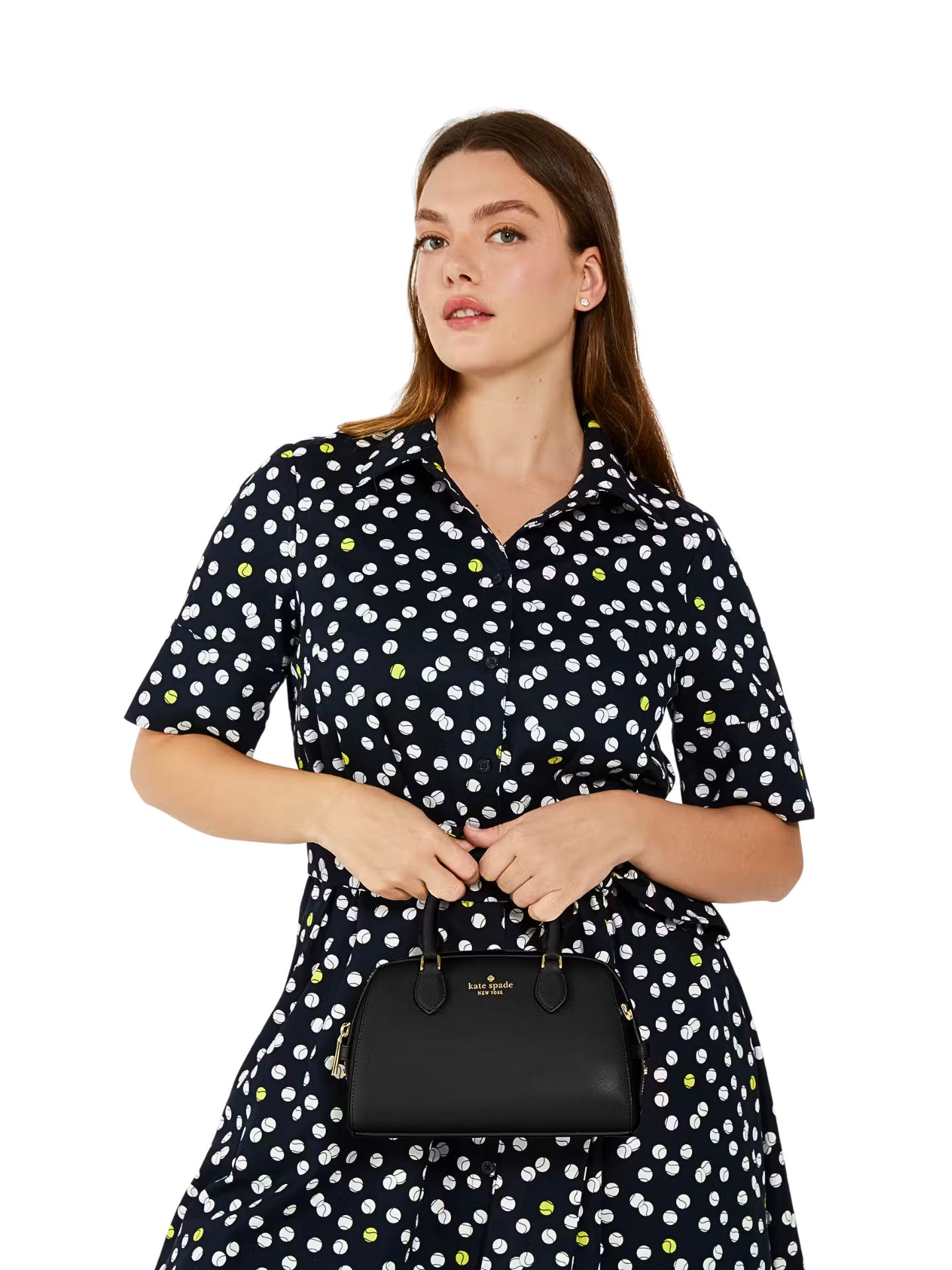 on-model-Kate-Spade-Madison-Saffiano-Leather-Duffle-Crossbody-Bag-Black