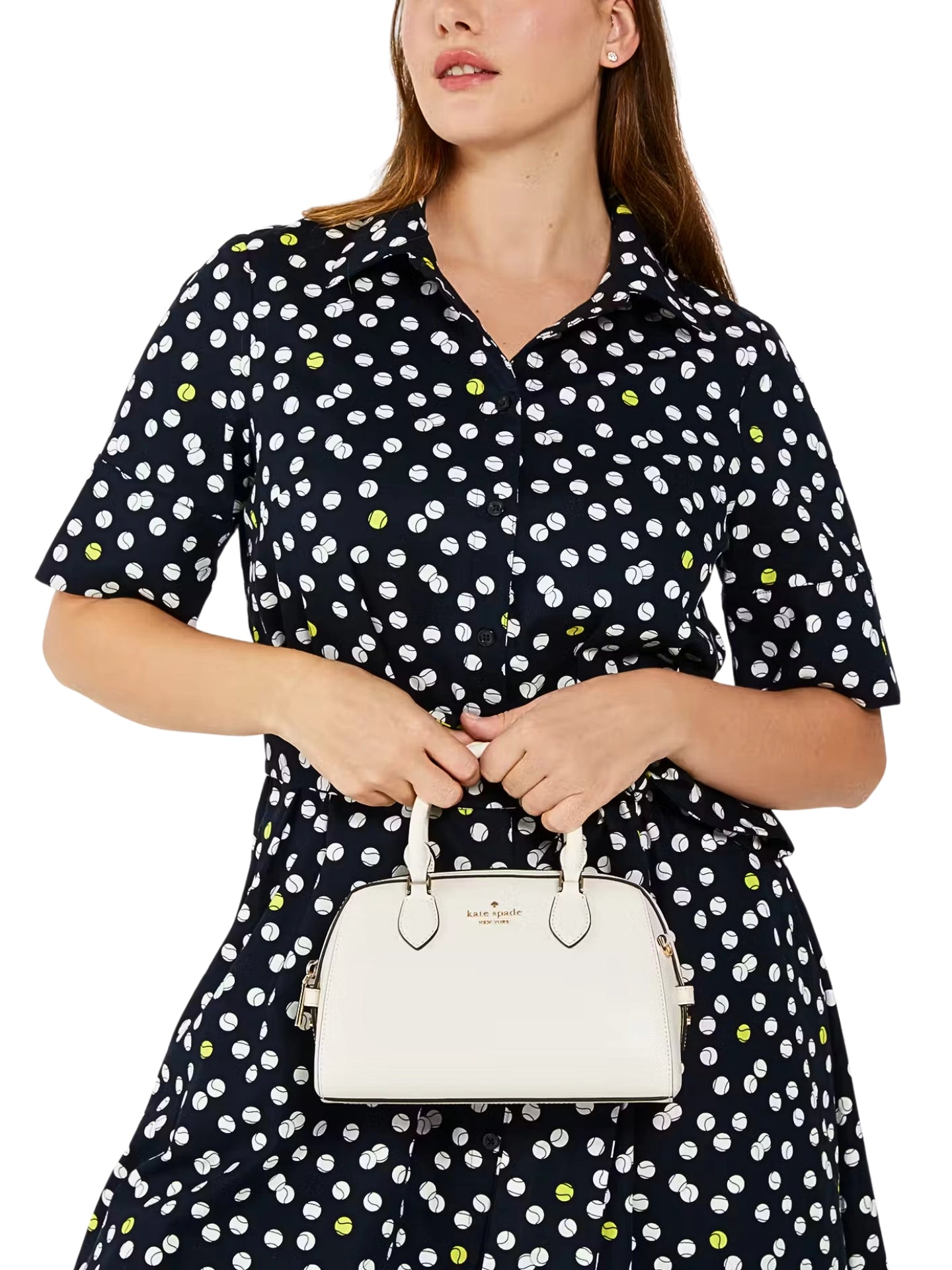 on-model-Kate-Spade-Madison-Saffiano-Leather-Duffle-Crossbody-Bag-Meringue