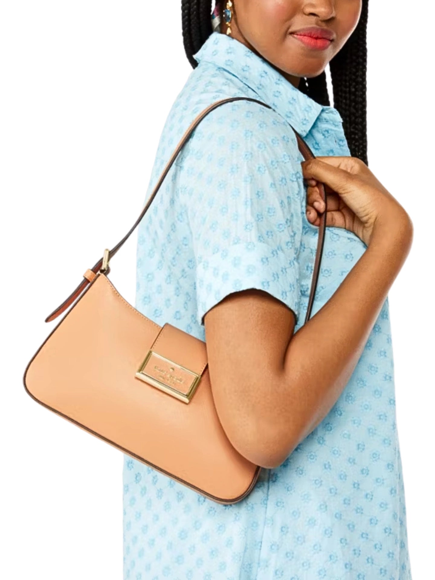 on-model-Kate-Spade-Reegan-Small-Shoulder-Bag-Orange-Cream
