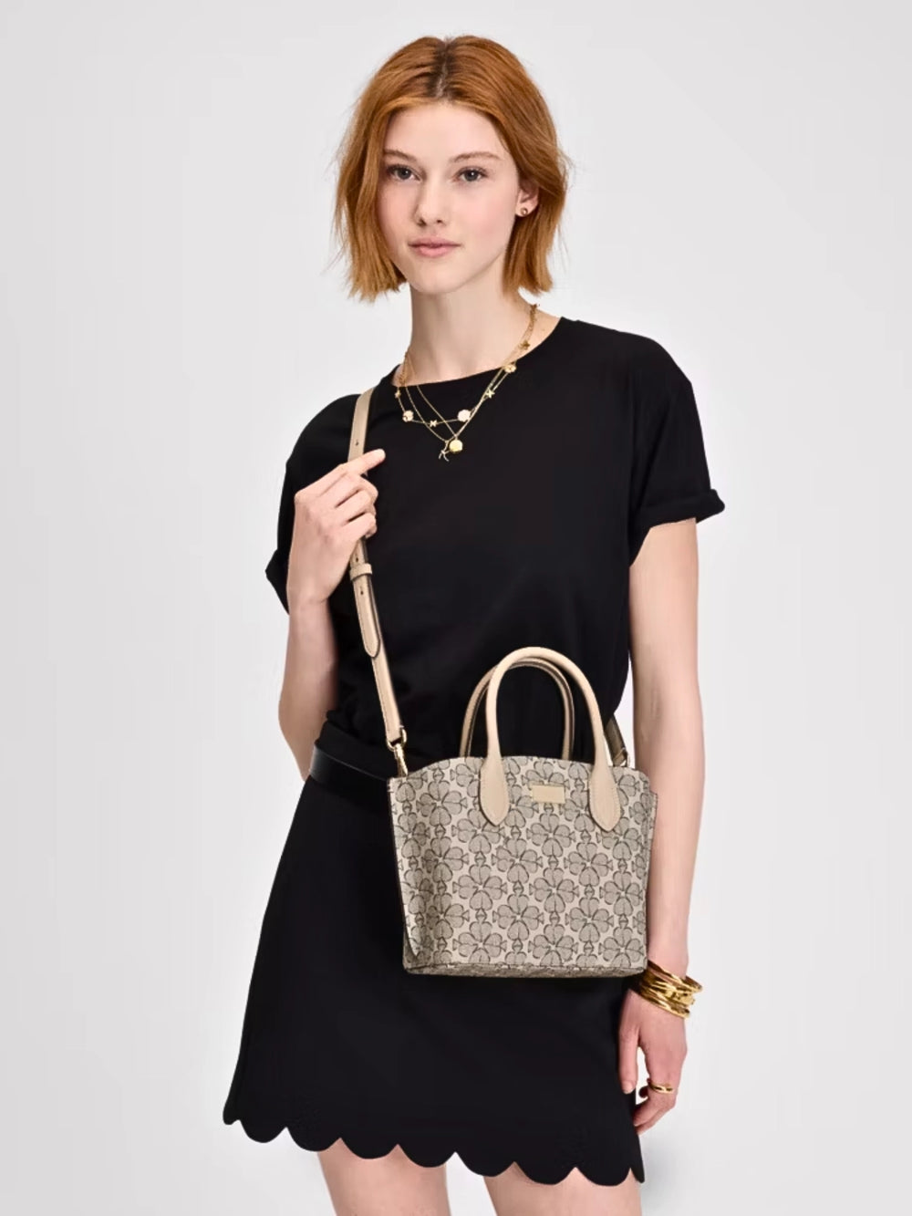 on-model-Kate-Spade-Suite-Spade-Flower-Coated-Canvas-Crossbody-Tote-Neutral-Multi