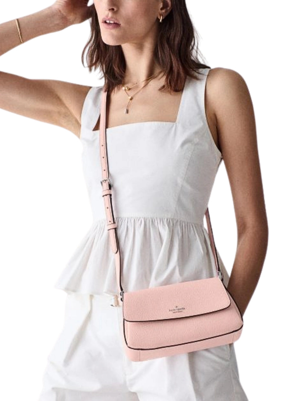 on-model-Kate-Spade-Sutton-Mini-Flap-Crossbody-Bag-Rose-Smoke